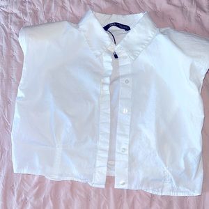 Cropped button down subtle shoulder padding